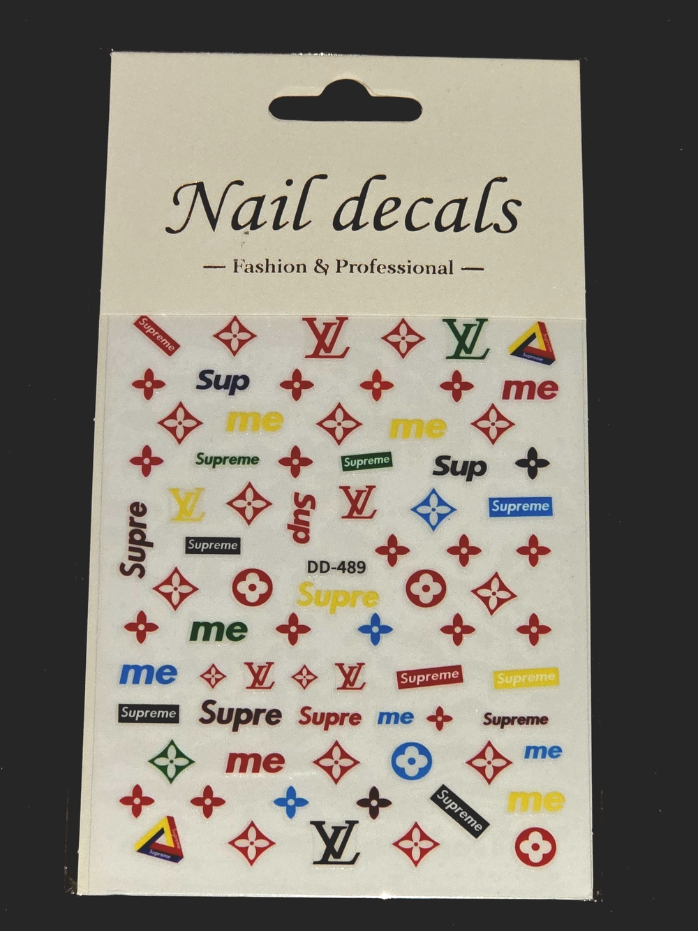 Luxury Nail Decal Sticker Sheet with Multicolor Logos